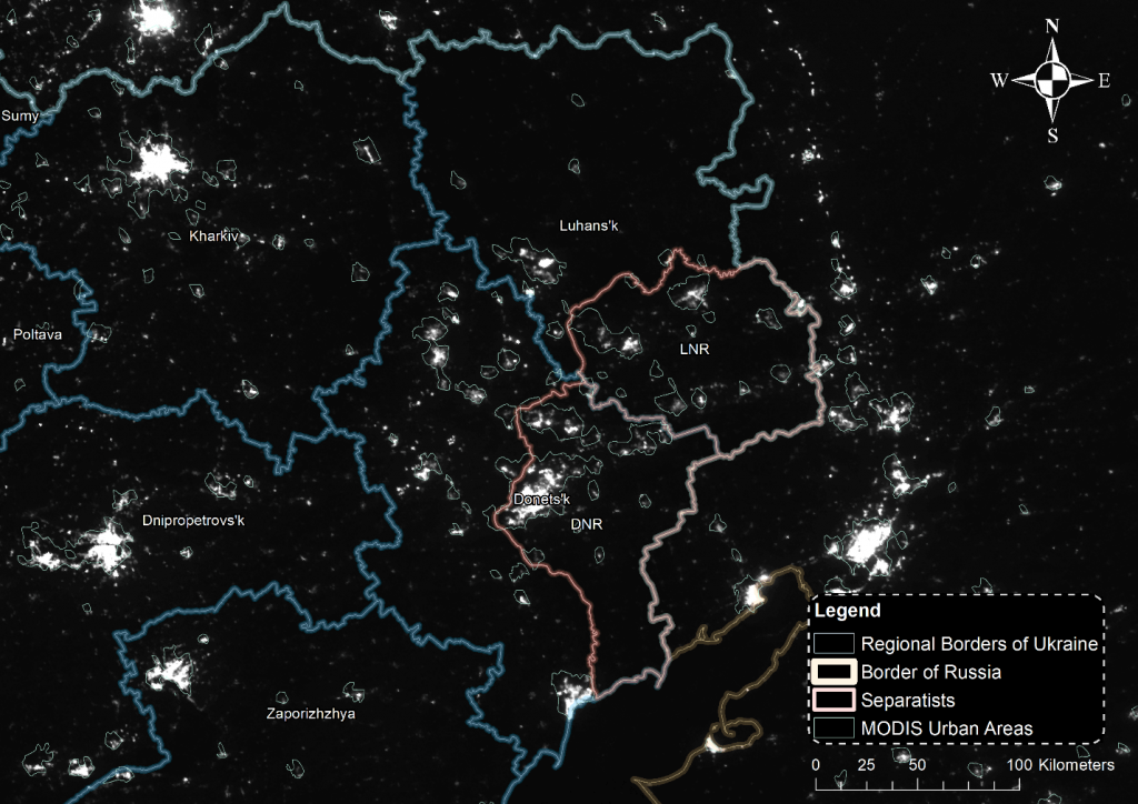 Освітленість у Східній Україні та на територіях міст